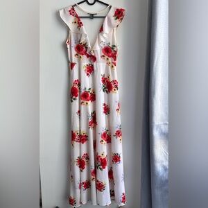 Forever 21 White Maxi Dress with Red Floral Print